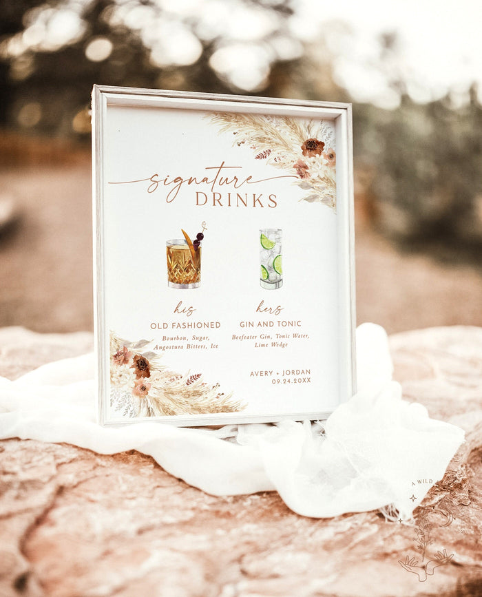 Signature Drinks Sign Template | Boho Signature Cocktail Sign