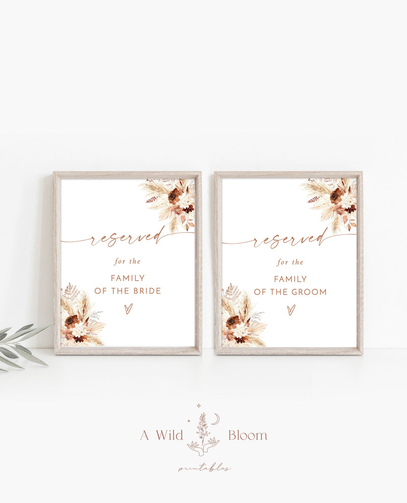 Wedding Reserved Signs | Boho Reserved Cards | Pampas Grass Wedding Reserved Sign | Bohemian Wedding Reserved Sign | A4
