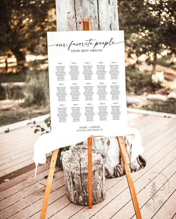 Modern Wedding Seating Chart | Minimalist Seating Chart | Boho Wedding Seating Chart Sign | Our Favorite People | Editable Template M9