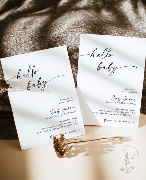 Minimalist Baby Shower Invitation | Gender Neutral Baby Shower | Hello Baby | Modern Minimalist Shower Invite | Editable Template | M9