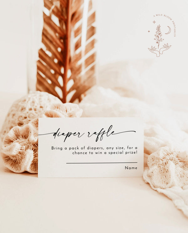 Diaper Raffle Card | Modern Minimalist Diaper Raffle Ticket | Boho Baby Shower Card | Gender Neutral Baby Shower | Editable Template | M9