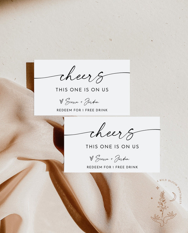 Drink Ticket Template | Minimalist Drink Ticket | This One's On Us | Modern Wedding Drink Ticket | Free Drink Voucher | Editable Template M9