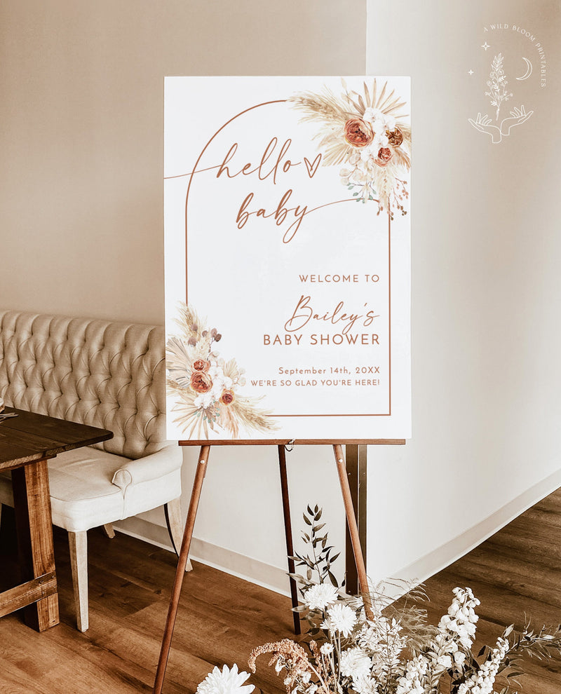 Boho Baby Shower Welcome Sign | Pampas Grass Baby Shower Welcome Poster 