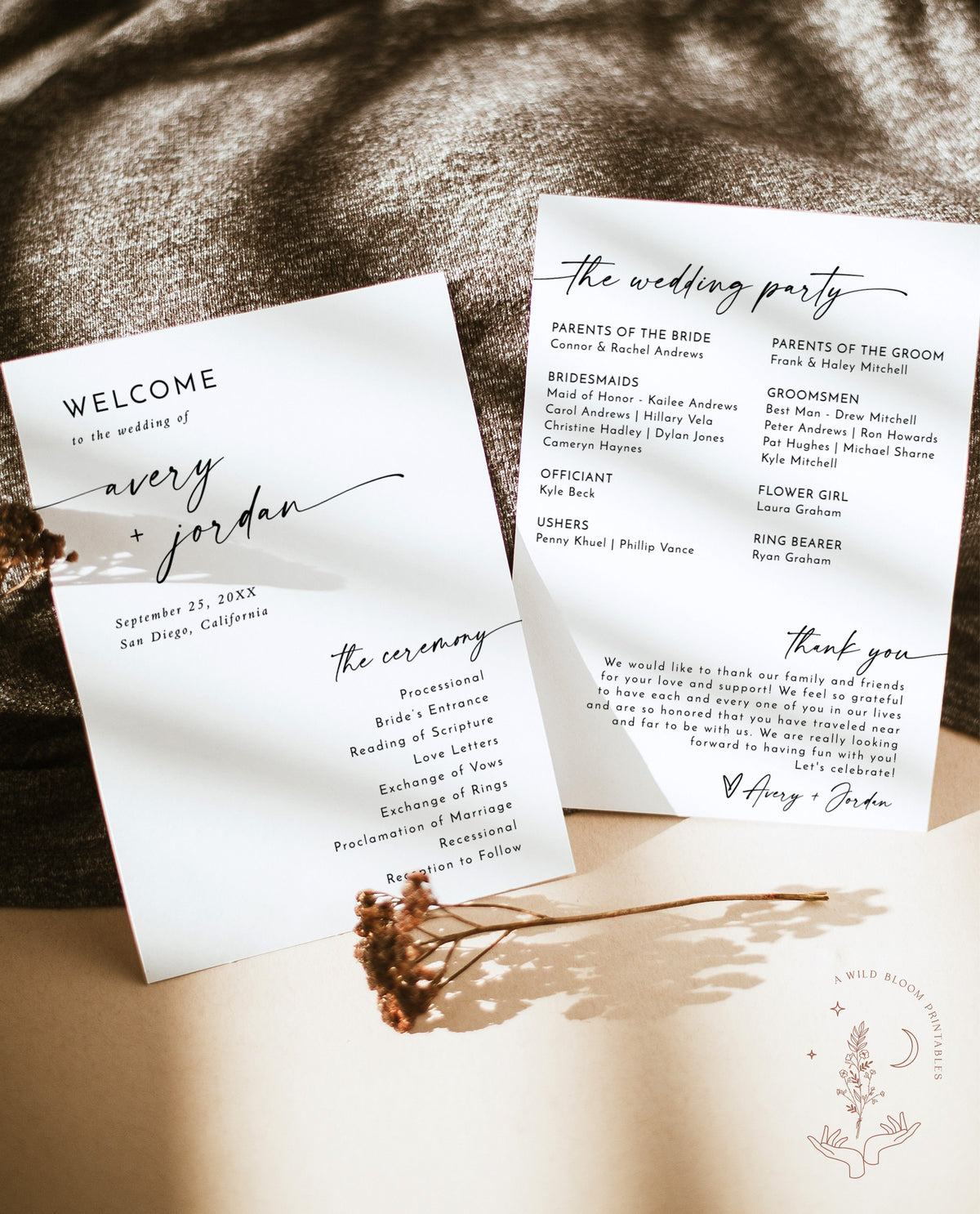 Minimalist Wedding Program | Order of Service