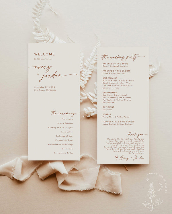 Modern Wedding Program | Fall Wedding | Order of Service | Desert Wedding Program | Terracotta Wedding Program | Editable Template | M9