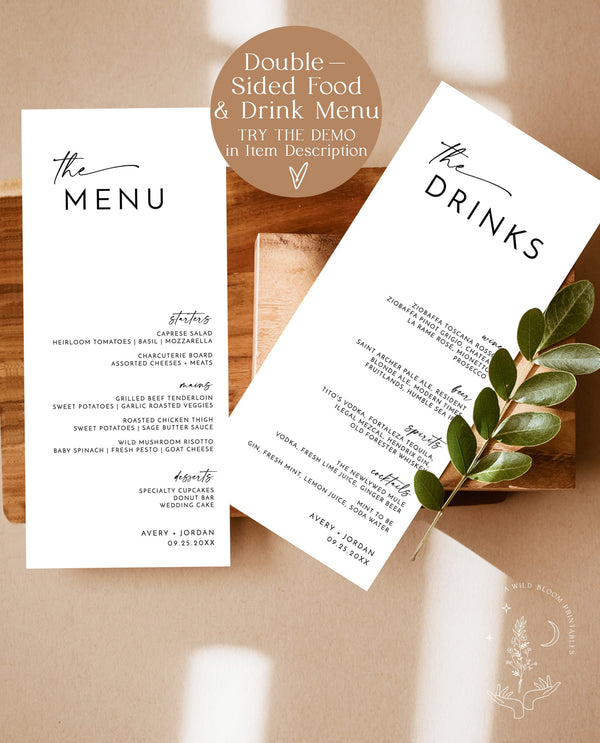 Modern Wedding Menu | Minimalist Wedding Menu | Wedding Food Menu | Simple Wedding Menu | Let's Eat Menu | Editable Template | M9