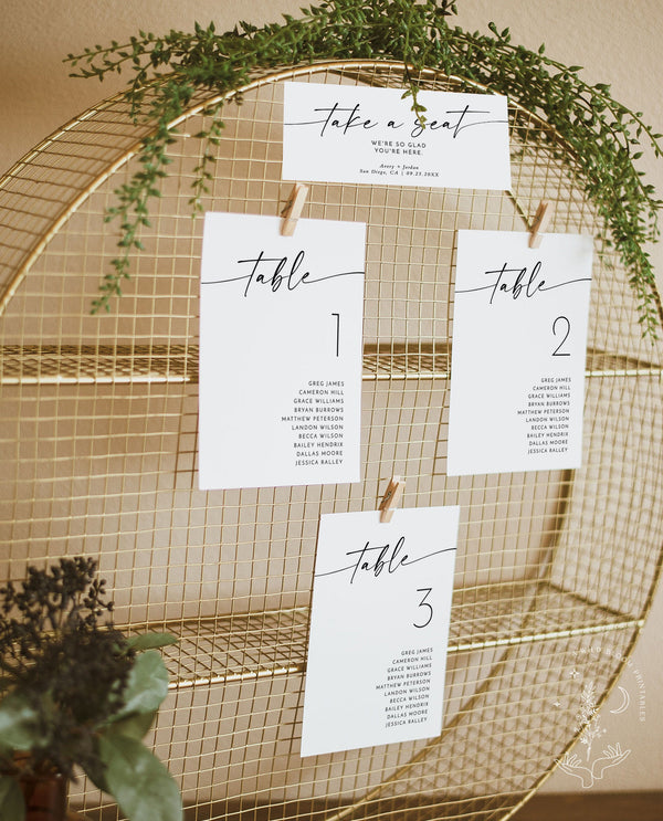 Minimalist Wedding Seating Cards | Wedding Seating Chart | Modern Wedding Seat Cards | Table Seating Chart Cards | Editable Template | M9