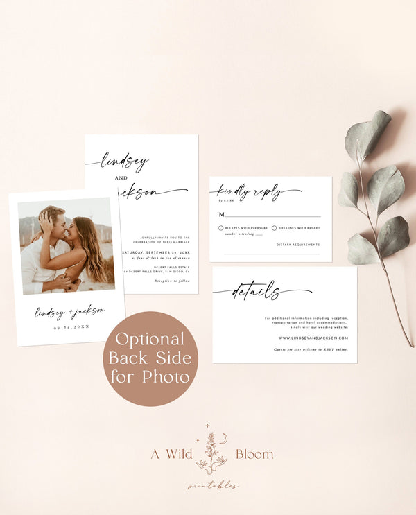 Modern Wedding Invitation Suite Template | Editable Minimalist Wedding Invite | Modern Wedding Invite | Boho Photo Wedding Invitation | M9