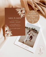 Beige Save the Date | Boho Save the Date | Bohemian Photo Save the Date | Pampas Grass Save the Date | Editable Template | A4