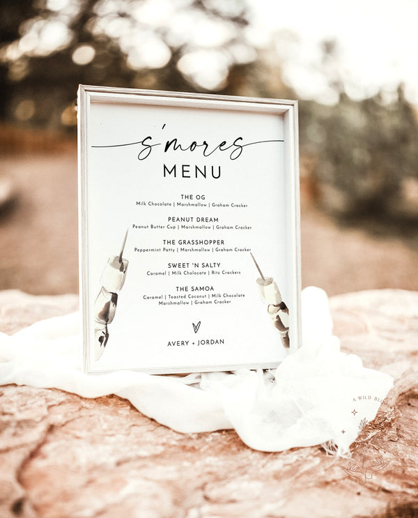 S'more Menu Sign | Wedding S'more Menu | Modern S'more Bar Station | Minimalist Smore Bar Sign | Modern Minimalist Wedding Sign | M9