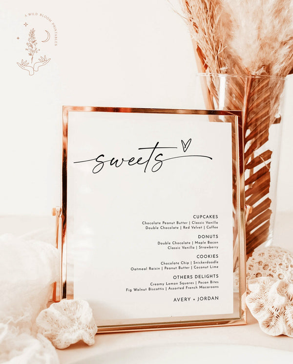 Minimalist Dessert Menu Sign | Sweets Menu | Modern Wedding Dessert Menu | Boho Dessert Station | Modern Minimalist Wedding Dessert Sign M9