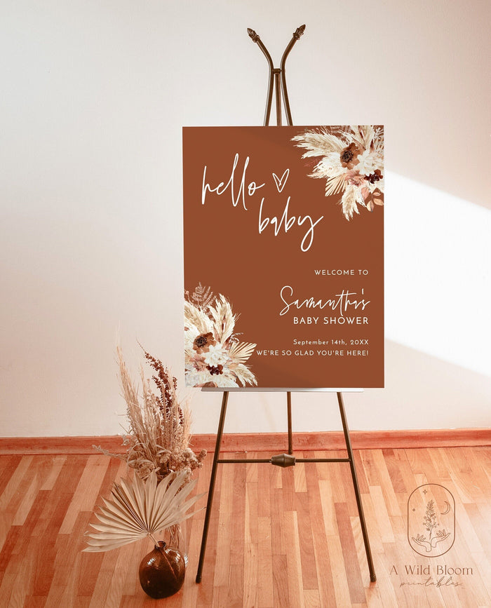 Boho Baby Shower Welcome Sign | Pampas Grass Baby Shower Welcome Poster