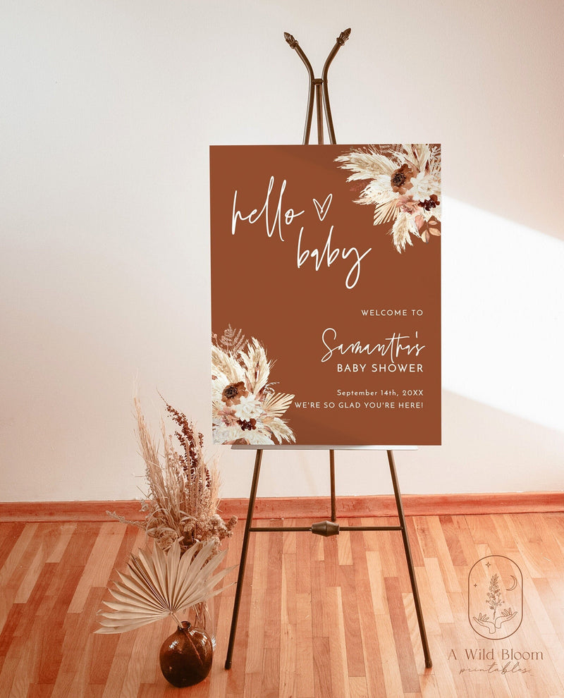 Boho Baby Shower Welcome Sign | Pampas Grass Baby Shower Welcome Poster | Terracotta Baby Shower Welcome Sign | Baby Shower | A4