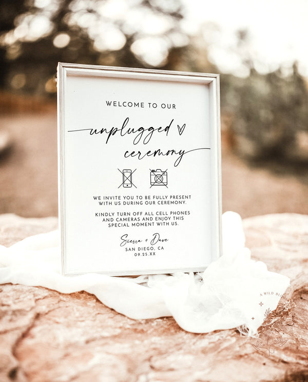 Minimalist Unplugged Ceremony Wedding Sign | Modern Unplugged Ceremony Sign | Elegant Wedding Sign | Editable Template | M9