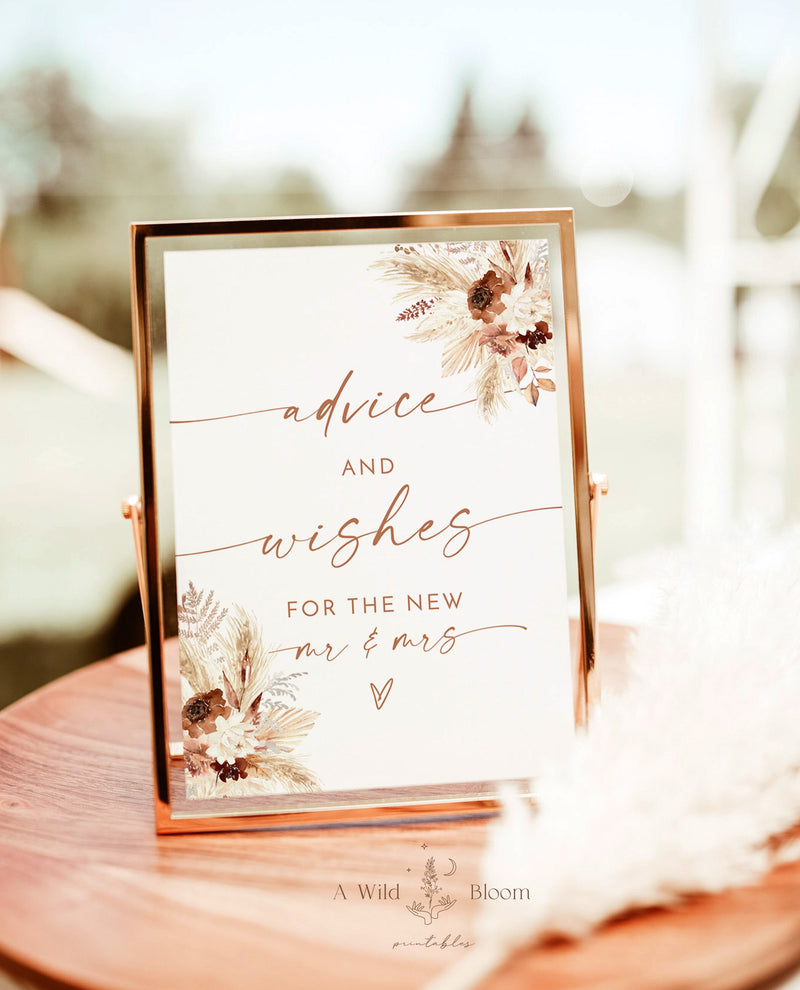 Boho Advice and Wishes Wedding Sign | Boho Wedding Sign | Advice and Wishes for New Mr and Mrs | Pampas Grass Wedding Sign | Boho Wedding A4