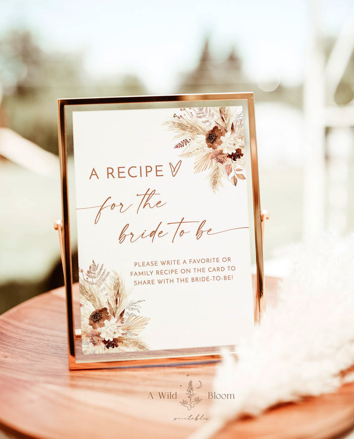 Boho Recipe Request Sign | Fall Bridal Shower Recipe Card Sign