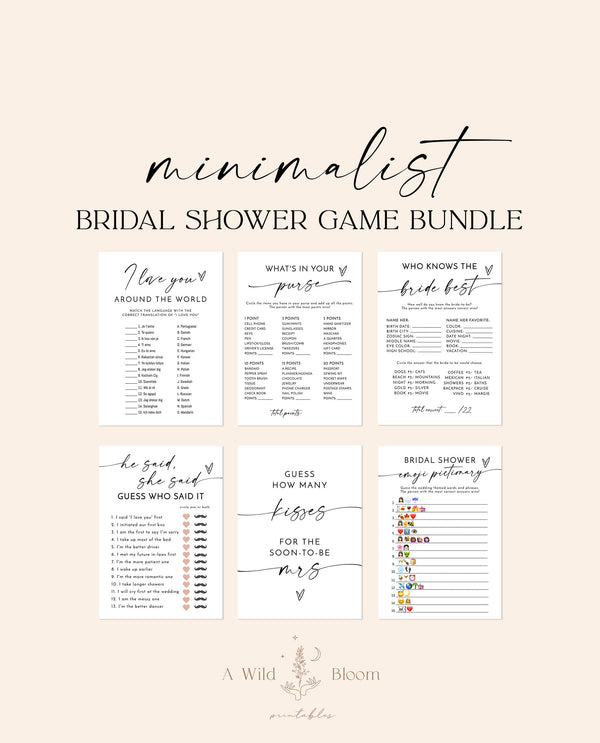 Minimalist Bridal Shower Games Bundle | Bridal Shower Games | Boho Bridal Shower Games | Bridal Brunch Games | Modern Bridal Shower Games M9