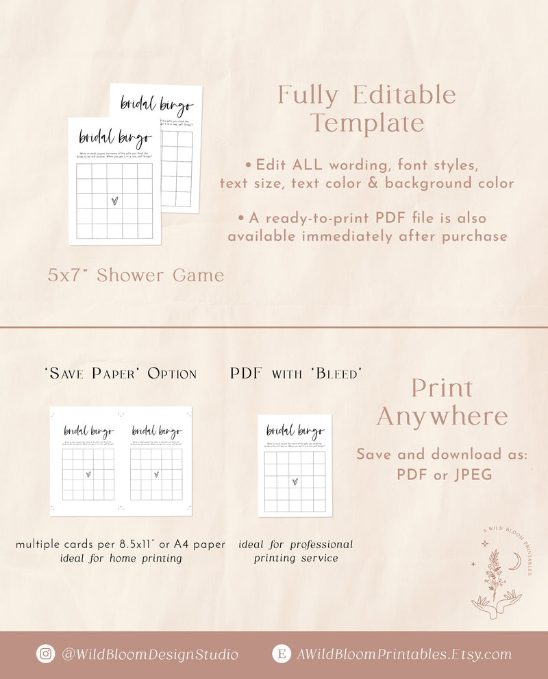 Minimalist Bridal Bingo Game | Modern Shower Game | Minimalist Bridal Shower | Instant Download | Printable Bridal Shower Game | M2