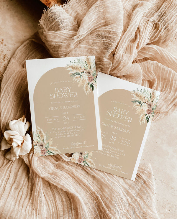 Boho Baby Shower Invitation | Pampas Grass Baby Shower Invite 