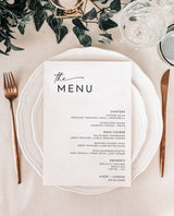 Minimalist Wedding Menu | Modern Wedding Dinner Menu