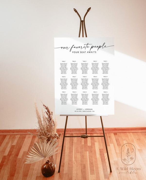 Modern Wedding Seating Chart | Minimalist Seating Chart | Boho Wedding Seating Chart Sign | Our Favorite People | Editable Template M9