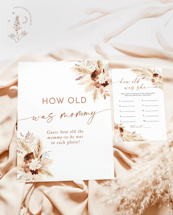 How Old Was The Mommy-To-Be Game | Guess How Old Game | Boho Baby Shower Game | Pampas Grass Baby Shower | How Old Was She | A4