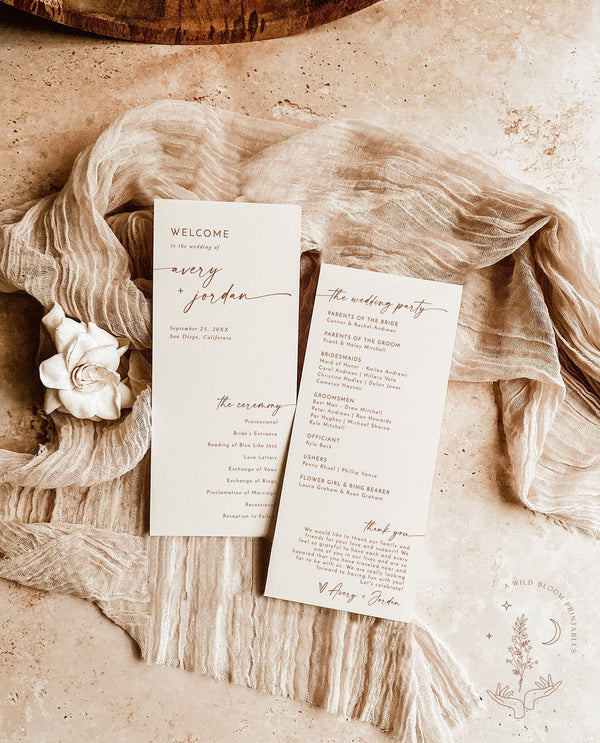 Modern Wedding Program | Fall Wedding | Order of Service | Desert Wedding Program | Terracotta Wedding Program | Editable Template | M9