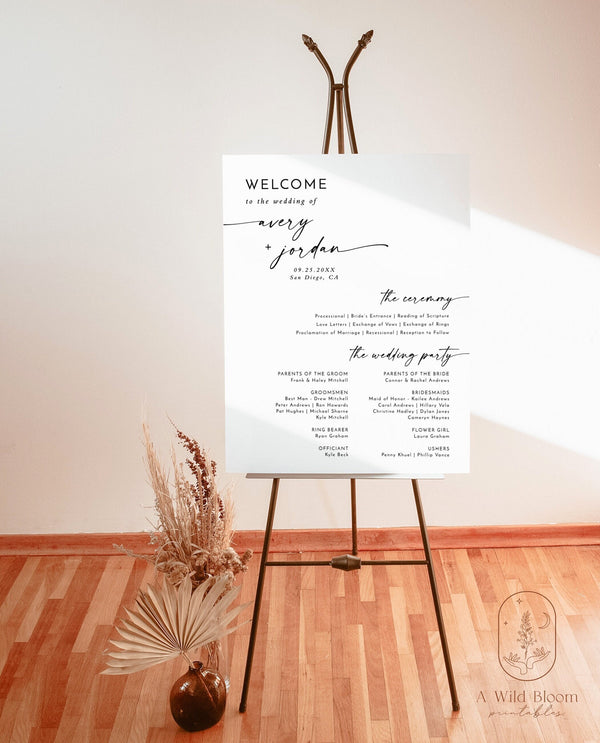 Minimalist Wedding Program Poster | Boho Wedding Program Sign | Modern Wedding Program Sign | Order of Service Poster | Editable Template M9