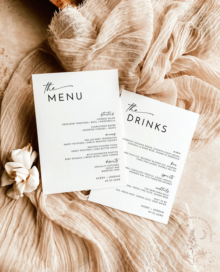 Modern Wedding Menu | Minimalist Wedding Menu