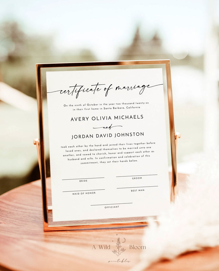 Certificate of Marriage Template | Minimalist Wedding Certificate