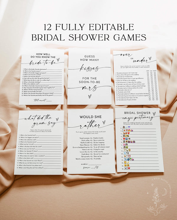 Bridal Shower Games Bundle | Minimalist Bridal Shower Games | Boho Bridal Shower Games | Bridal Brunch Games | Modern Bridal Shower Games M9