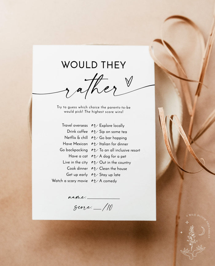 Would They Rather Baby Shower Game | Parent Trivia Game