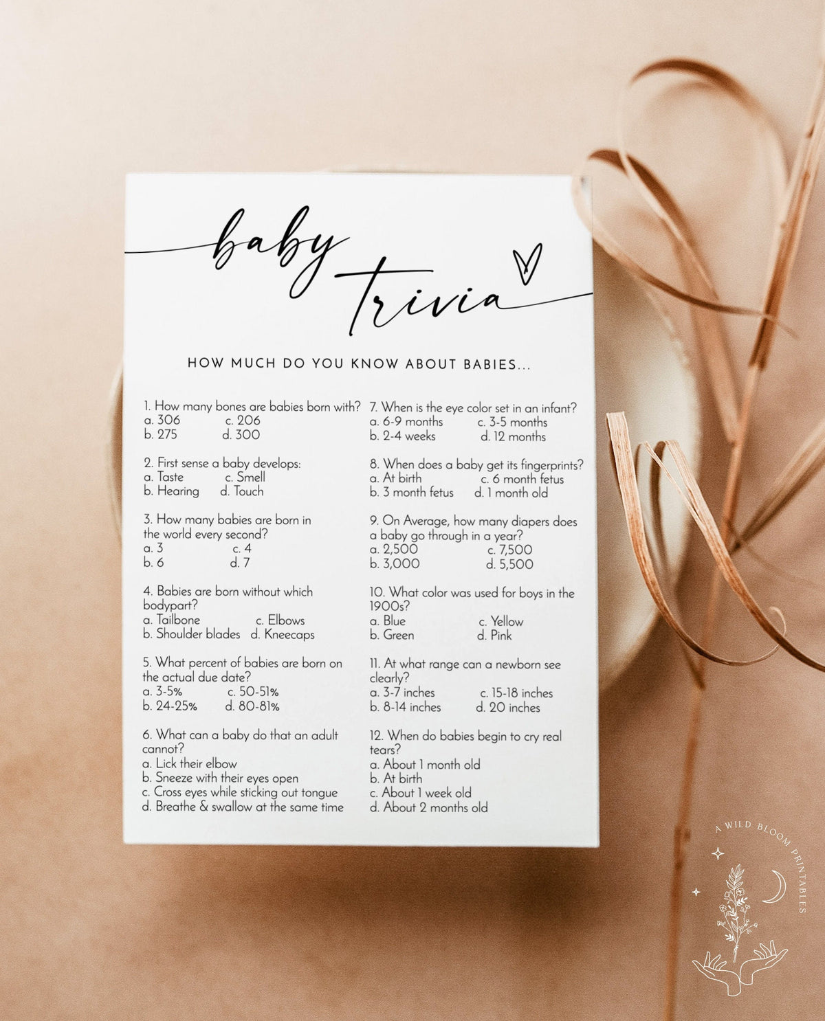 Baby Trivia Shower Game | Modern Baby Shower Trivia Game