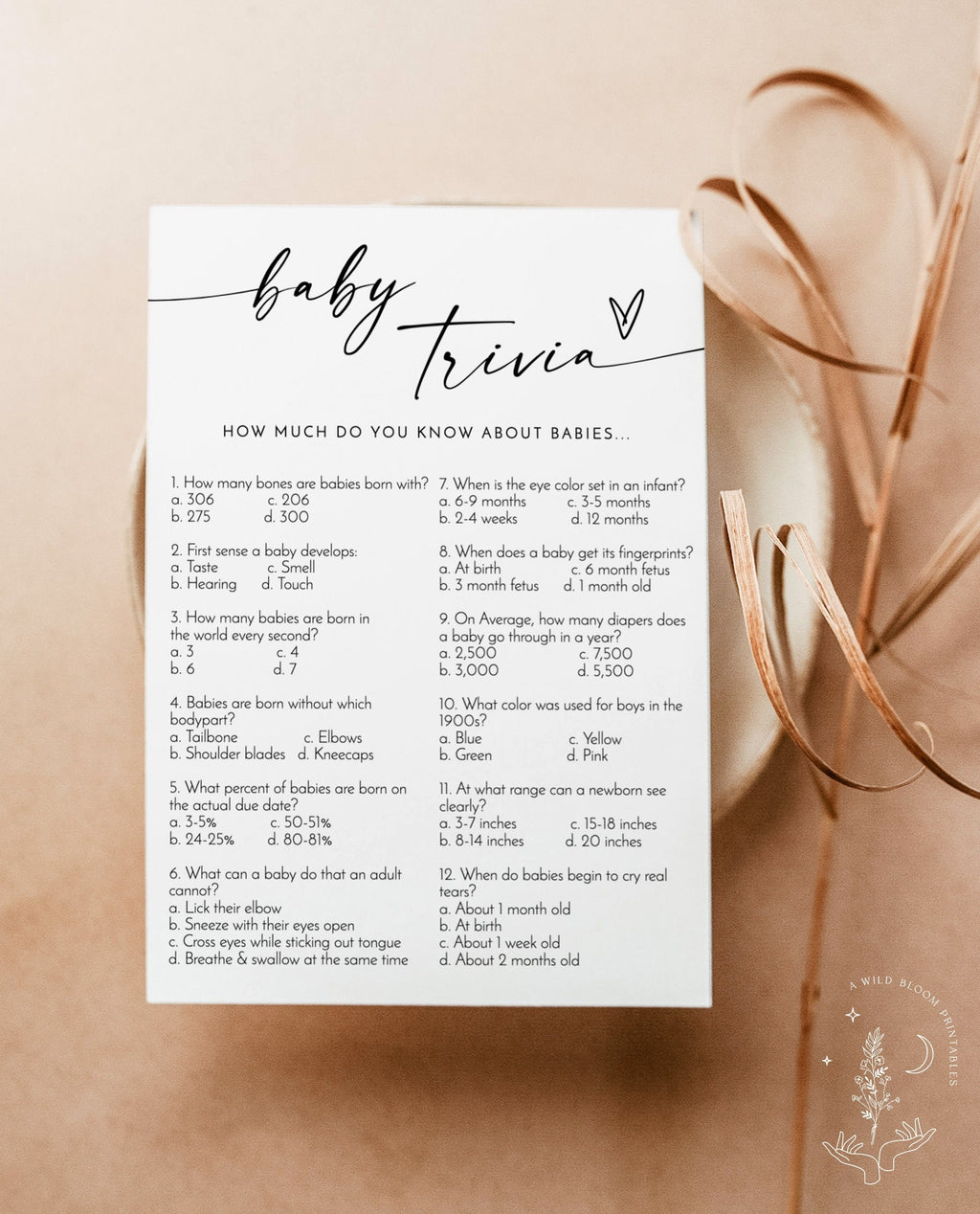 Editable Baby Trivia Quiz Game Printable Baby Shower Game 