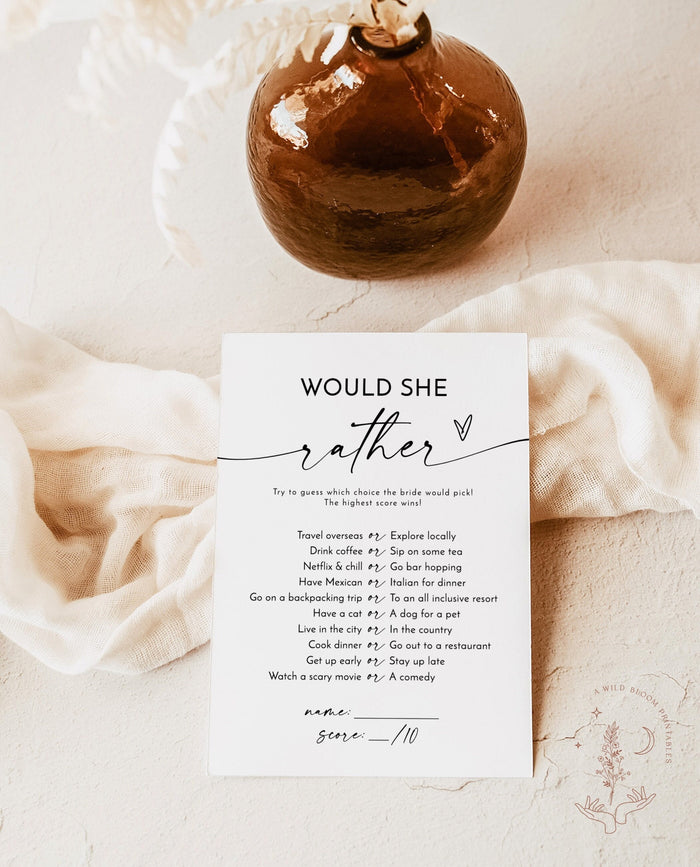 Would She Rather Bridal Shower Game | Bridal Trivia