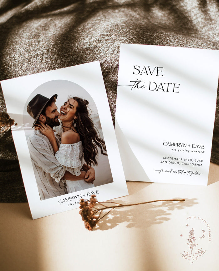 Boho Photo Save the Date Template | Minimal Save the Date Template