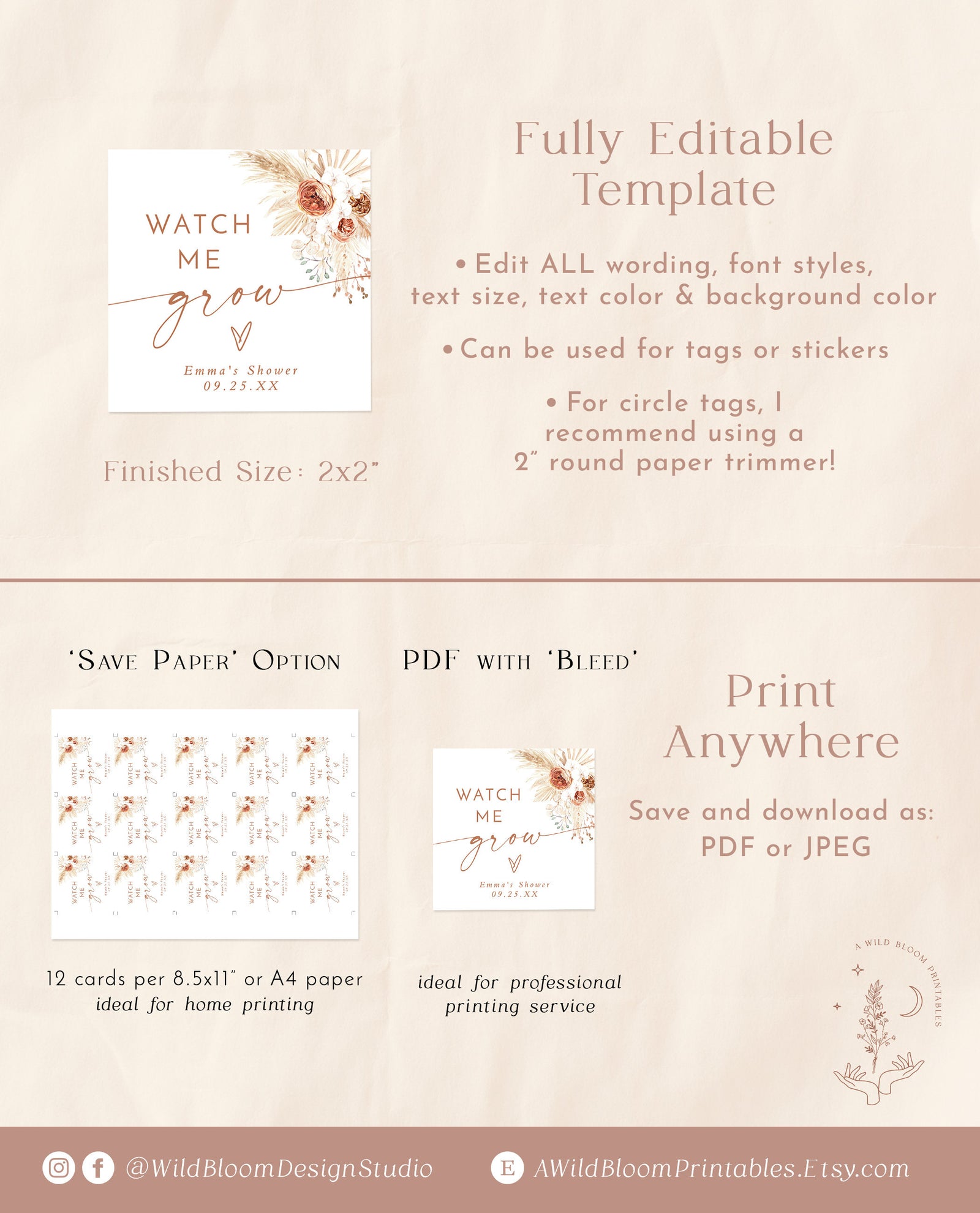 watch me grow succulent tags printable Watch Me Grow Favor Tag