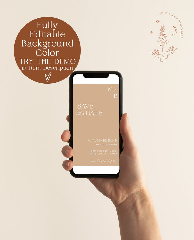 Terracotta Save the Date | Modern Minimalist Save the Date | Electronic Save the Date | Digital Text Save the Date | Editable Template | D1