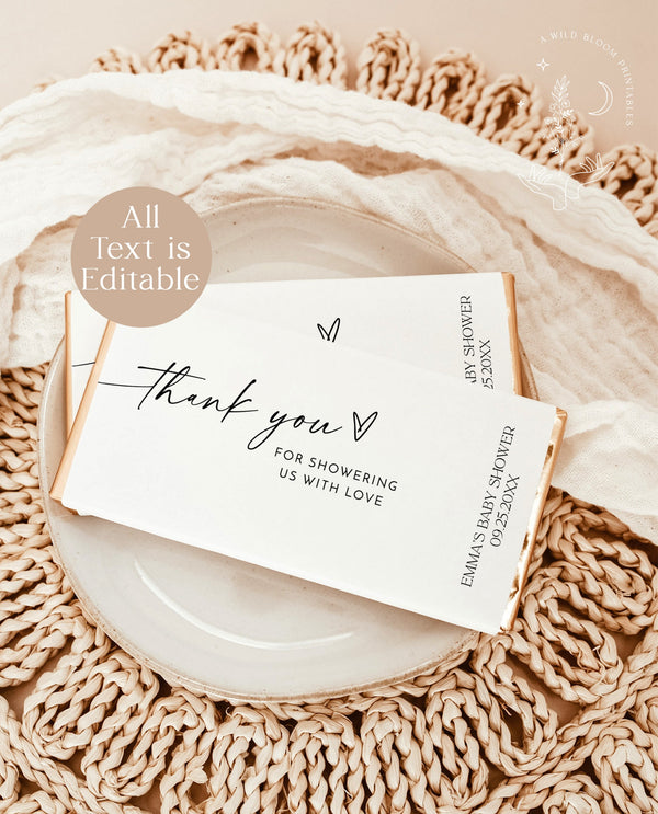 Chocolate Bar Wrapper Template | Candy Bar Favor Label | Minimalist Baby Shower Favors | Modern Bridal Shower Thank You Wrapper | M9