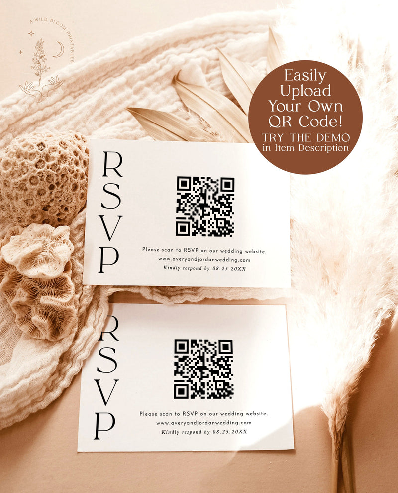 QR Code Response Card |Minimalist Wedding Reply Card |  Minimalist QR Code Response Card | RSVP Online | Modern Wedding Reply Card | D1