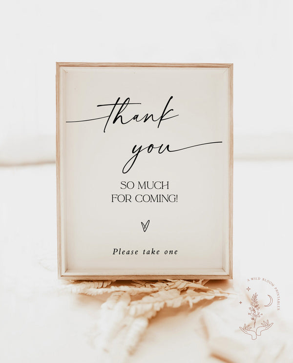 Modern Wedding Thank You Sign Template | Minimalist Favors Sign | Wedding Thank You Sign | Boho Bridal Shower Favors Sign | D1