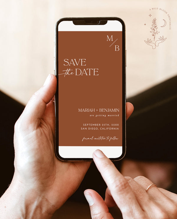 Terracotta Save the Date | Modern Minimalist Save the Date | Electronic Save the Date | Digital Text Save the Date | Editable Template | D1