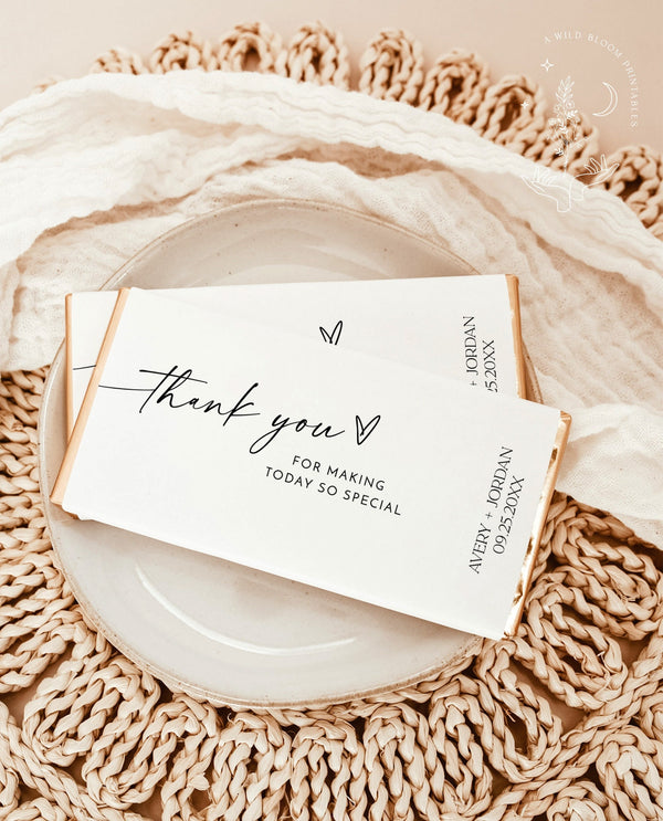 Chocolate Bar Wrapper Template | Candy Bar Favor Label | Minimalist Baby Shower Favors | Modern Bridal Shower Thank You Wrapper | M9