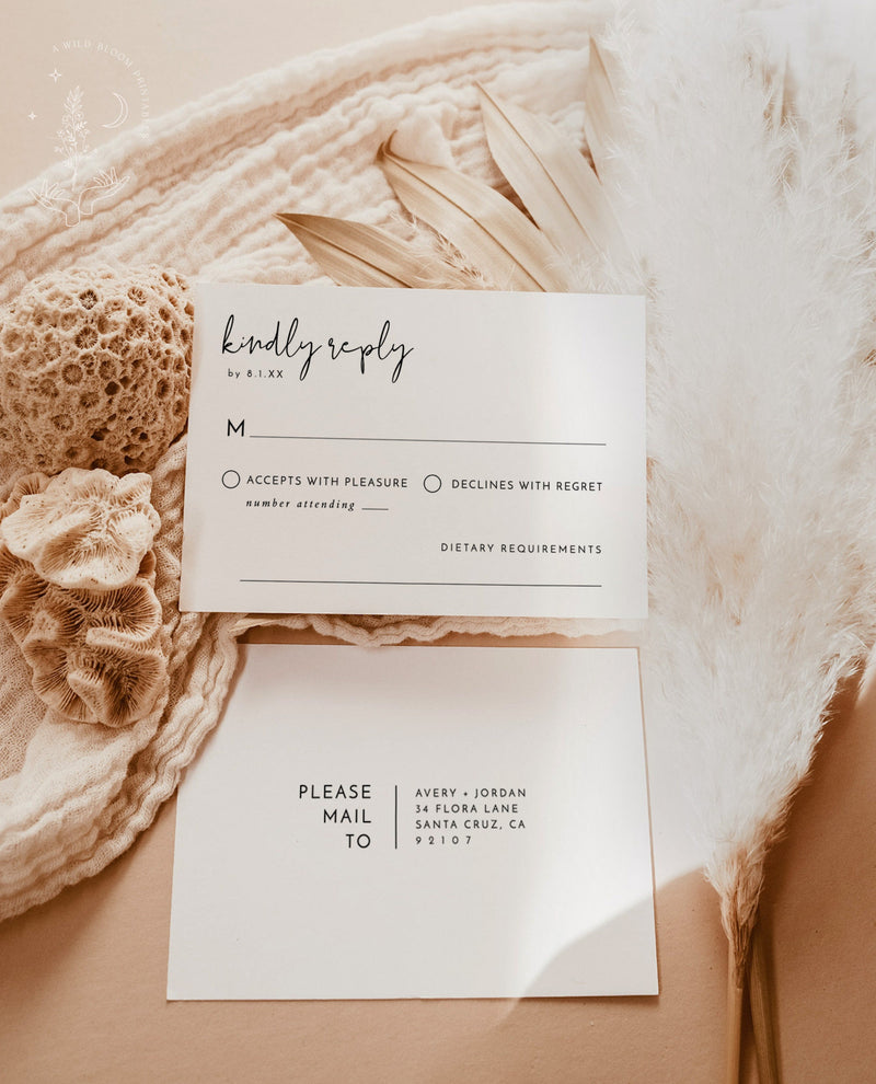 Minimalist RSVP Postcard | Modern Wedding Response Card | Wedding Insert | Printable RSVP Card | Wedding Reply Card | Editable Template | M4