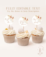Boho Bridal Shower Cupcake Toppers | Pampas Grass Bridal Shower