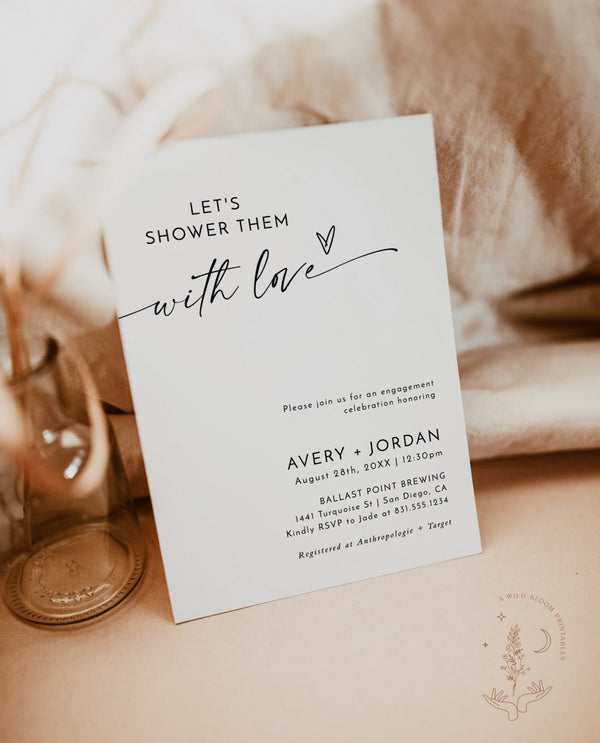 Minimalist Engagement Party Invite Template | Modern Couples Shower Invitation | Co-Ed Shower | Editable Template | M9