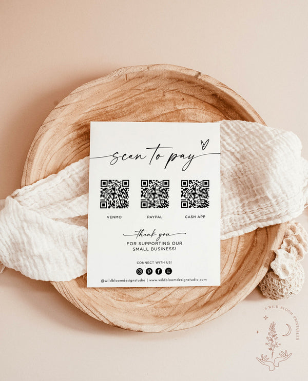 QR Code Sign | Modern Small Business Sign | Minimalist Scan to Pay Sign | CashApp Payment Sign | PayPal Payment Sign | Editable Template M9