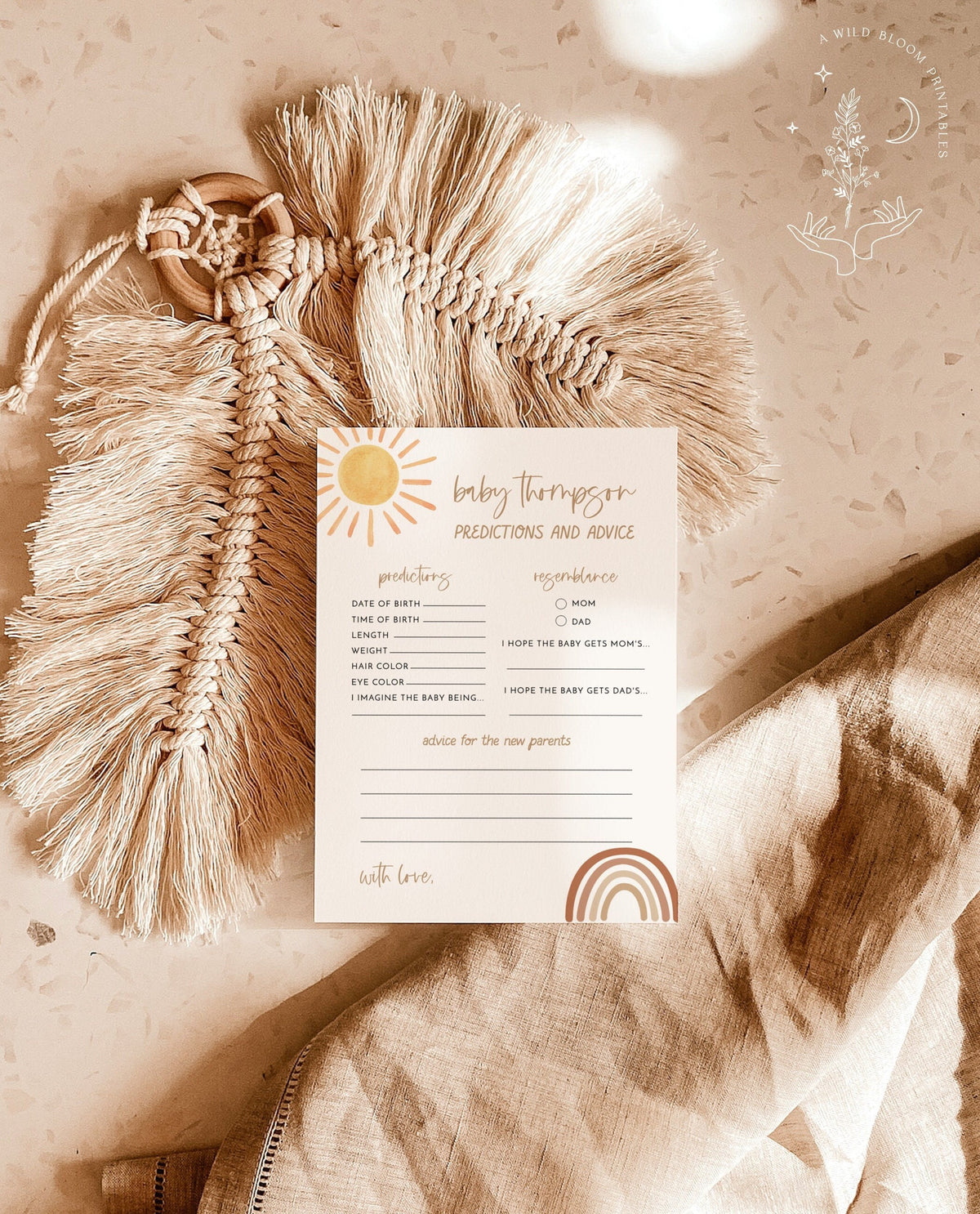 Sunshine Baby Shower Advice & Predictions Card | Sunshine Rainbow Baby Shower