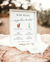 Signature Drinks Sign Template | Minimalist Wedding Bar Menu Poster