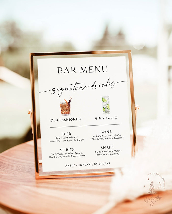 Signature Drinks Sign Template | Minimalist Wedding Bar Menu Poster